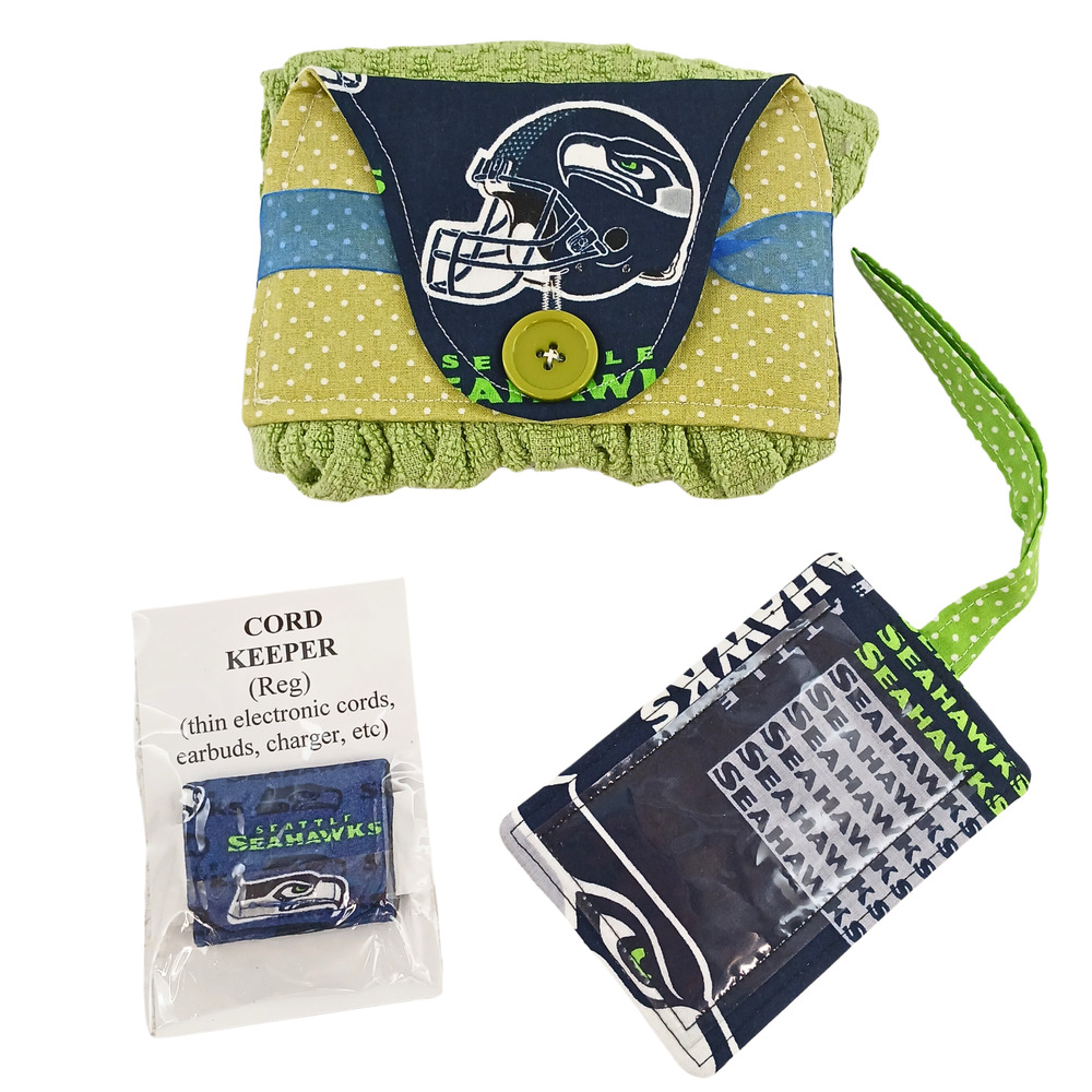 Seattle Seahawks Handmade Accessory Set – Pouch, Cord Keeper, ID Tag NFL